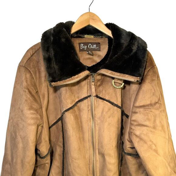 Vintage Big Chill Womens Penny Lane Faux Suede Fur Coat Brown Size 2X Y2K - Picture 3 of 11